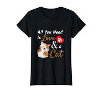 Cat Lover - Tutto ciò di Cui Hai Bisogno è Amore e Un Simpatico Slogan per Gatti Maglietta con Stampa Grafica Economica