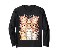 Cat Loving Girls Nine Cats con Fiocchi Rosa e Cuore Maglia a Manica