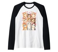 Cat Loving Girls Nine Cats con Fiocchi Rosa e Cuore Maglia con Maniche Raglan