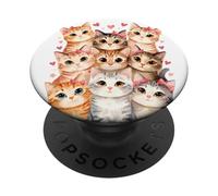 Cat Loving Girls Nine Cats con fiocchi rosa e cuore PopSockets PopGrip Adesivo