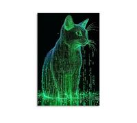 Cat Made of Green Particles Living Room Wall Art 30 x 45 cm