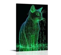 Cat Made of Green Particles Living Room Wall Art 50 x 75 cm