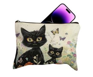 Cat Makeup Bag, Large Capacity Cosmetic Pouch Organizer, Cute Vintage Handbag, Toiletry and Stationery Storage Organizer for Travel Or Birthday Present, Women, Mixed Color, multicolore, A,