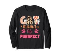 Cat Mama Life Purrfect con stampa leopardata, simpatica zampa di gattino da cartone animato Maglia a Manica