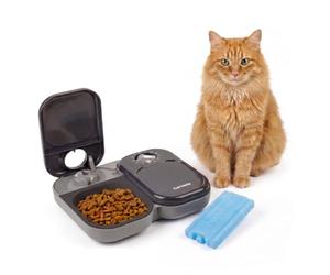 Cat Mate Alimentatore automatico a 2 pasti, 400 g per ciotola, cibo umido e | Timer da 48 ore, 2 ciotole da 400 g, include impacchi di ghiaccio, per gatti e cani di piccola taglia, senza app o WiFi