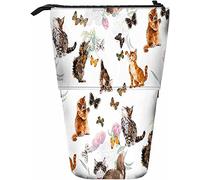 Cat Matita telescopica Astuccio per cancelleria Penne Scatola portaoggetti con chiusura a cerniera per donne Uomini Ragazzi Ragazze Farfalla Animale domestico Simpatico schizzo Furryffy Floreale Dive
