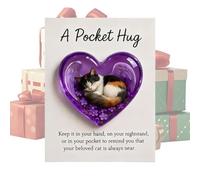 Cat Memorial Pocket Hugs - Biglietto commemorativo a forma di cuore, con ciondolo a forma di cuore, simpatia, idea regalo per gli amanti dei gatti, proprietari in lutto, amici, famiglia, statuetta di