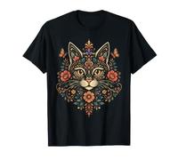 Cat Mom Floral Folk Art Amante dei Gatti Boho Feline Maglietta