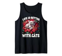 Cat Mom Life Is Better with Cats Graphic Christmas Floral Canotta