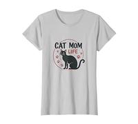 Cat Mom Life: Zampa Stravagante dell'amante dei felini, Gatto Maglietta, Donna, Argento, L