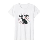 Cat Mom Life: Zampa Stravagante dell'amante dei felini, Gatto Maglietta, Donna, Bianco, L