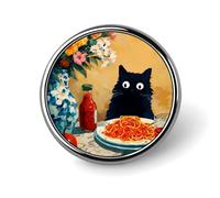 Cat More Spaghetti Less Upsetti Spilla rotonda in metallo Distintivo Spille da bavero alla moda Gioielli Decorazione Unisex