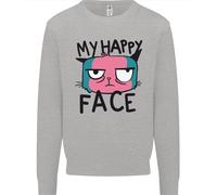 Cat My Happy Face Funny Grumpy Uomo Sweatshirt Jumper
