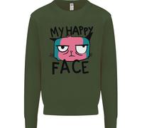 Cat My Happy Face Funny Grumpy Uomo Sweatshirt Jumper