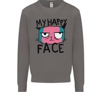 Cat My Happy Face Funny Grumpy Uomo Sweatshirt Jumper