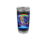 Cat On A Skateboard With Rainbow In Space Skateboarding Bicchiere termico in acciaio inox doppia parete