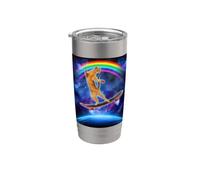 Cat On A Skateboard With Rainbow In Space Skateboarding Bicchiere termico in acciaio inox doppia parete