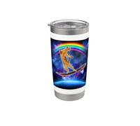 Cat On A Skateboard With Rainbow In Space Skateboarding Bicchiere termico in acciaio inox doppia parete