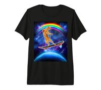Cat On A Skateboard with Rainbow in Space Skateboarding Maglietta Premium