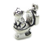 Cat on Toilet charm in argento sterling .925 x 1 Qualunque sia il prossimo Charm