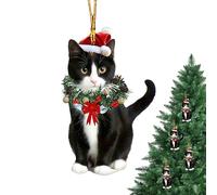 Cat Ornaments for Christmas Tree Acrylic Pendant, Cute 2D Animal Decoration with Hanging Holiday Function, Ideal for Home, Fireplace, Garden, Workplace, Farmhouse, Family, 5.5x8cm