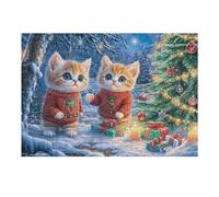 Cat Pair Pine Tree Forest Cute Pet Wildlife Wild Puzzle 300 Pezzi Per Adulti Divertente Stimolante E Rilassante Ideale Per Hobby E Passatempi 300 PCS（40x28cm）