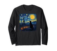 Cat Paris Eiffel Tower Starry Night Night Van Gogh Art Maglia a Manica