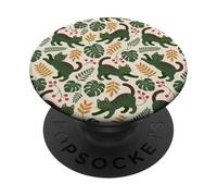 Cat Pattern Green Fall Leaf Flowers PopSockets PopGrip Adesivo