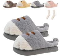 Cat Paw Slippers for Women, Cat Feet Slippers, Winter Indoor Outdoor Soft Warm Cozy Fuzzy Bedroom Non-Slip Shoes (Gray,Media)