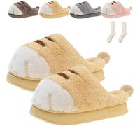 Cat Paw Slippers for Women, Cat Feet Slippers, Winter Indoor Outdoor Soft Warm Cozy Fuzzy Bedroom Non-Slip Shoes (Yellow,Piccola)