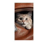 Cat Peeks Out of Zippered Leather Pocket Door Cover Banner Party Decor Forniture Portico Appeso Banner Personalizzazione Festone Per Feste Compleanno Giardino Prato