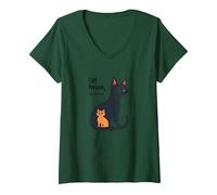 Cat Person, Dog Tollerant - Quirky Pet Lover Maglietta con Collo a V, Donna, Verde Foresta, S