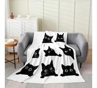 Cat Pet Cats 3D Animal Cute Kitten Black White Coperta Coperta Divano Leggera Calda Plaid per Campeggio Viaggi Letto 100x125cm