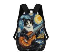 Cat Playing Guitar in Starry Night Zaino Scolastico Per Bambini, Stampato in 3D, Borsa Scolastica Alla Moda, Borsa Scolastica Casual Per Ragazzi, Studenti Delle Scuole Elementari E Medie 17inch