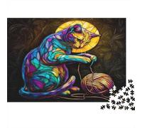 Cat Playing with Yarn Puzzle 1000 Pezzi Adulti Stained Glass Puzzle Legno Premium Idea Regalo Per Lei O Lui Regalo Personalizzato Antistress Divertimento Per Adulti 1000pcs (75x50cm)