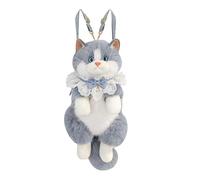 Cat Plush Backpack for Kids - Gray/White, Cartoon Stuffed Bag, Soft Faux Backpack, Cute Cat Design, Zippered Closure, Regolabili Straps, Lightweight | Girls, Ladies, Wives, Mothers, College Studen