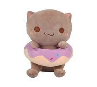 Cat Plush Toy, Comfortable Doll with Donut, 9.06x9.06x9.84 inches Decorative Kitten Plushy, Soft Sleeping Pillow, Cute Hugging Cushion, Bedroom Sofa Nursery Gift Kids Adults Home Decor