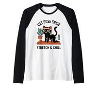 Cat Pose Crew Stretch & Chill Yoga Amante Gatto Divertente Allenamento Maglia con Maniche Raglan
