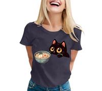 Cat Ramen Divertente Grafico Tees Gatto Anime T Camicia Donna Camicette Estate, grigio, XXL