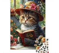 Cat Reading Book 1000 Pezzi Cartone Cowboy Cat Reading A Book Puzzle Per Famiglie Resistente Ai Graffi Attività Senza Schermo Anti-stress Relax 70x50cm/1000pcs