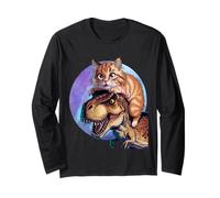 Cat Riding Dinosaur Adventure Funny Cat Lovers Maglia a Manica