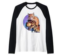 Cat Riding Dinosaur Adventure Funny Cat Lovers Maglia con Maniche Raglan