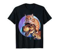 Cat Riding Dinosaur Adventure Funny Cat Lovers Maglietta