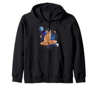 Cat Riding Pizza in Space Galaxy Funny Kitten Cats Lovers Felpa con Cappuccio