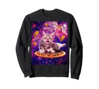 Cat Riding Pizza in Space Galaxy Taco Kitten Cats Lovers Felpa