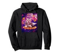 Cat Riding Pizza in Space Galaxy Taco Kitten Cats Lovers Felpa con Cappuccio