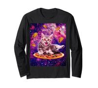 Cat Riding Pizza in Space Galaxy Taco Kitten Cats Lovers Maglia a Manica