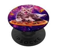 Cat Riding Pizza In Space Galaxy Taco Kitten Cats Lovers PopSockets PopGrip Adesivo
