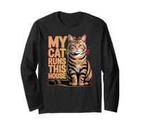 Cat Runs My House Citazione Umoristica Divertente Maglia a Manica