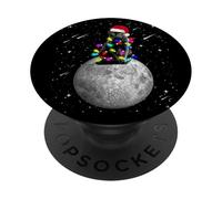 Cat Santa Hat Christmas Tree Lights Moon Space Funny Xmas PopSockets PopGrip Adesivo
